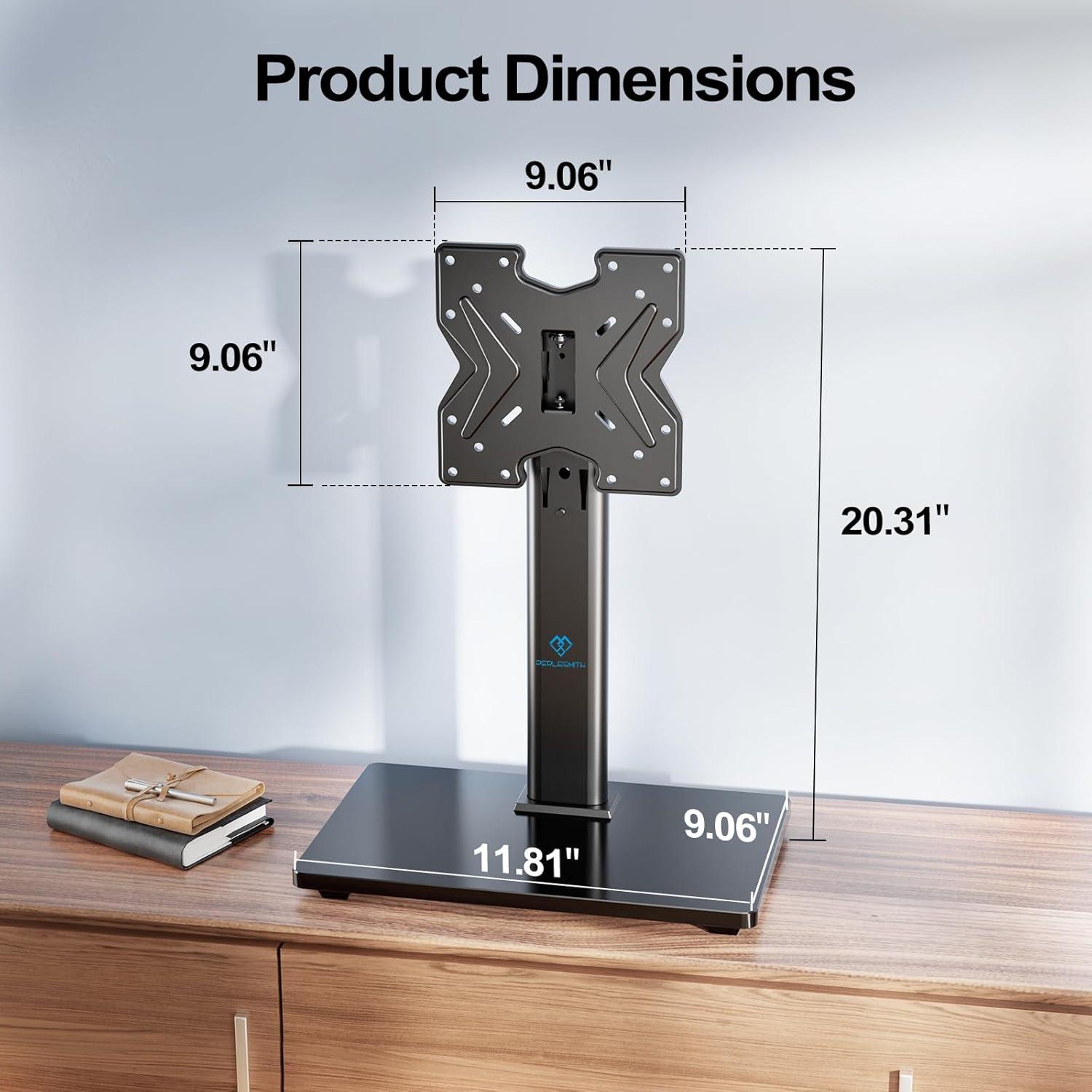 imagePERLESMITH Swivel Universal TV Stand for 1943 inch TVs or Monitor Height Adjustable TV Mount Stand with Tempered Glass Base Max VESA 200x200mm Holds up to 44lbs PSTVS07