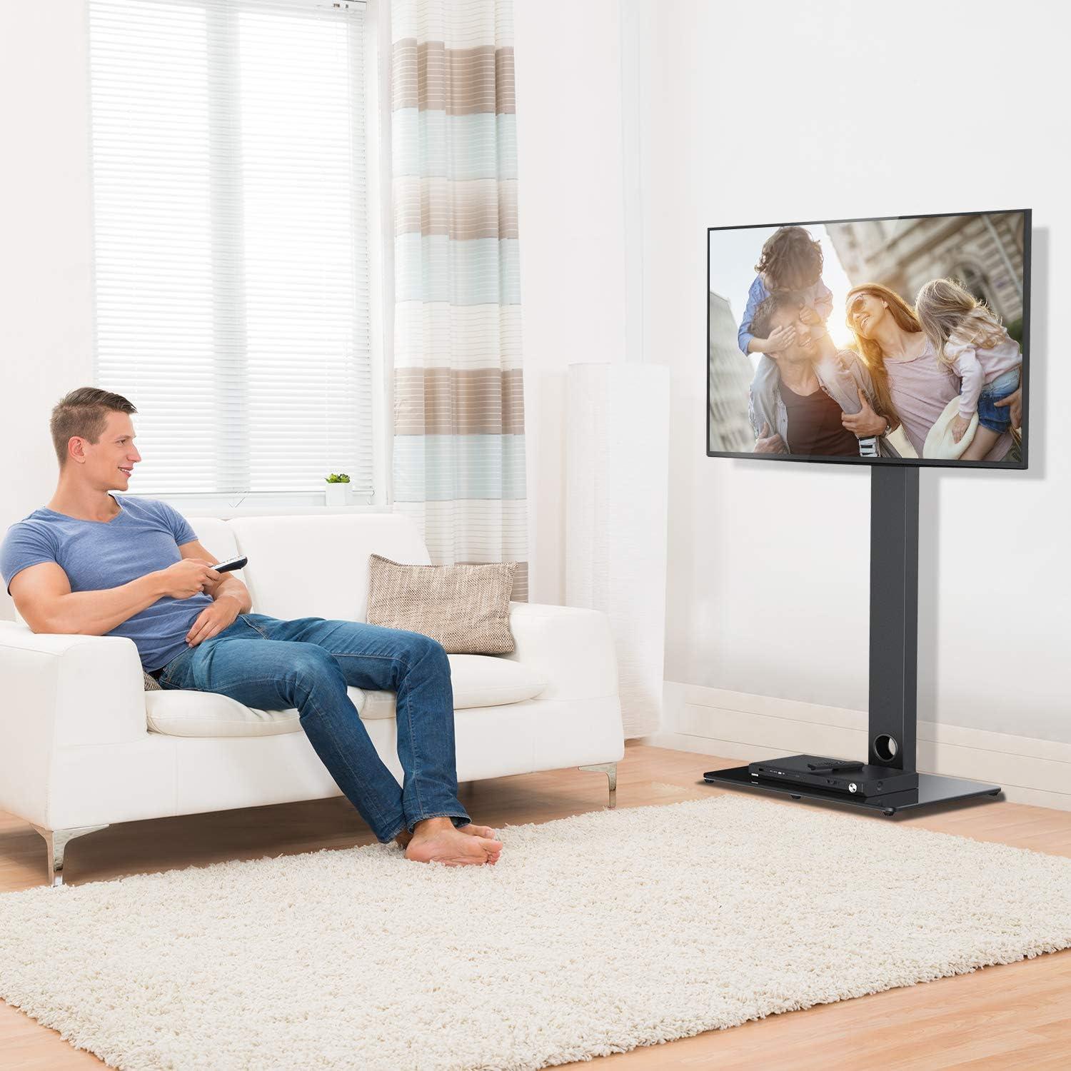 imagePERLESMITH Universal Floor TV StandBase with Swivel Mount for Most 3265 inch LCD LED TVs Height Adjustable Cable Management and Space Saving VESA 600x400mm Perfect for Corner amp Bedroom PSFS01
