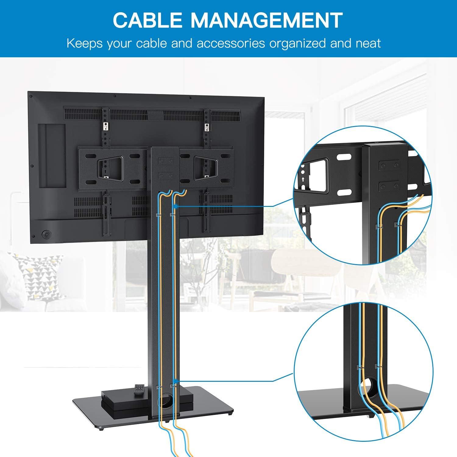 imagePERLESMITH Universal Floor TV StandBase with Swivel Mount for Most 3265 inch LCD LED TVs Height Adjustable Cable Management and Space Saving VESA 600x400mm Perfect for Corner amp Bedroom PSFS01