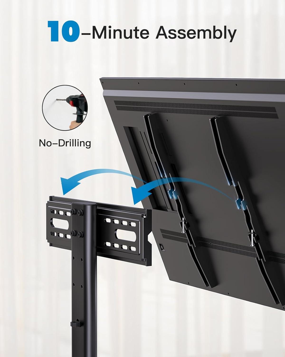 imagePERLESMITH Universal Swivel TV Stand Legs for 2460 inch LCD LED TVs Height Adjustable Television Mount Stand with Tempered Glass Base Universal VESA Mount 400400mm Holds up to 88lbs PSTVS09Fixed