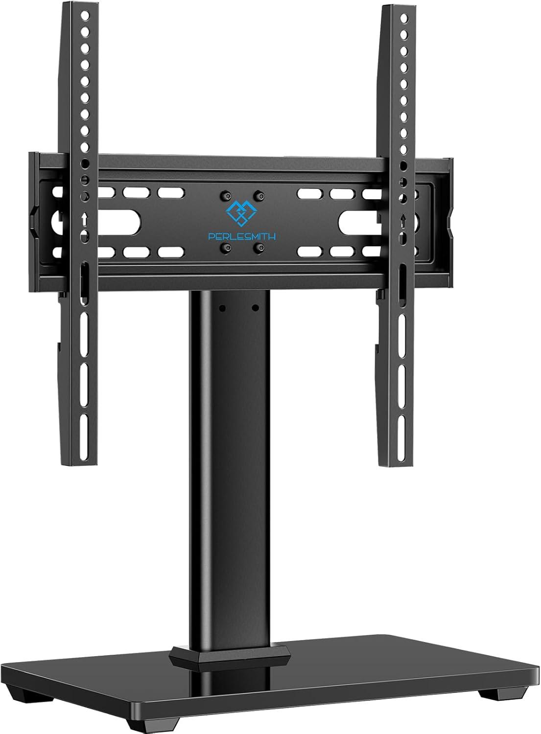 imagePERLESMITH Universal Swivel TV Stand Legs for 2460 inch LCD LED TVs Height Adjustable Television Mount Stand with Tempered Glass Base Universal VESA Mount 400400mm Holds up to 88lbs PSTVS09Fixed