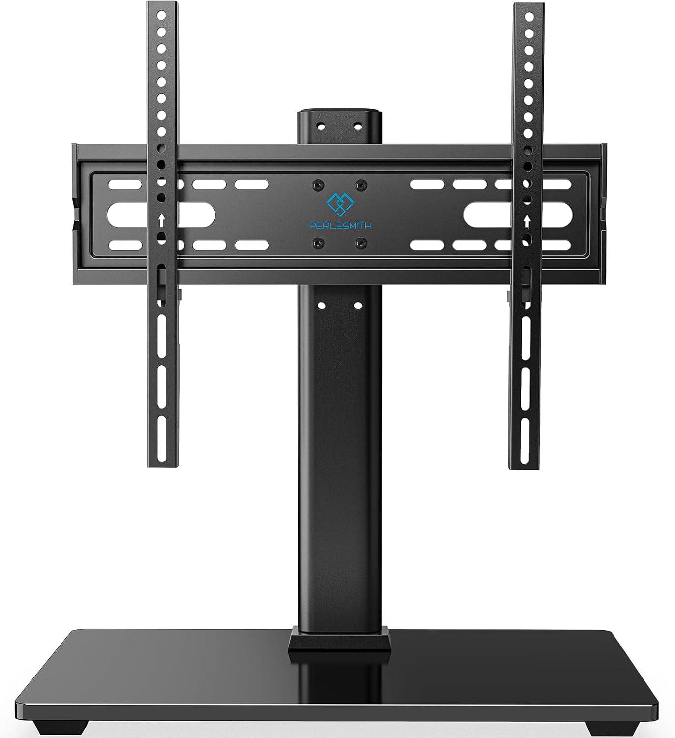 imagePERLESMITH Universal Swivel TV Stand Legs for 2460 inch LCD LED TVs Height Adjustable Television Mount Stand with Tempered Glass Base Universal VESA Mount 400400mm Holds up to 88lbs PSTVS09Fixed