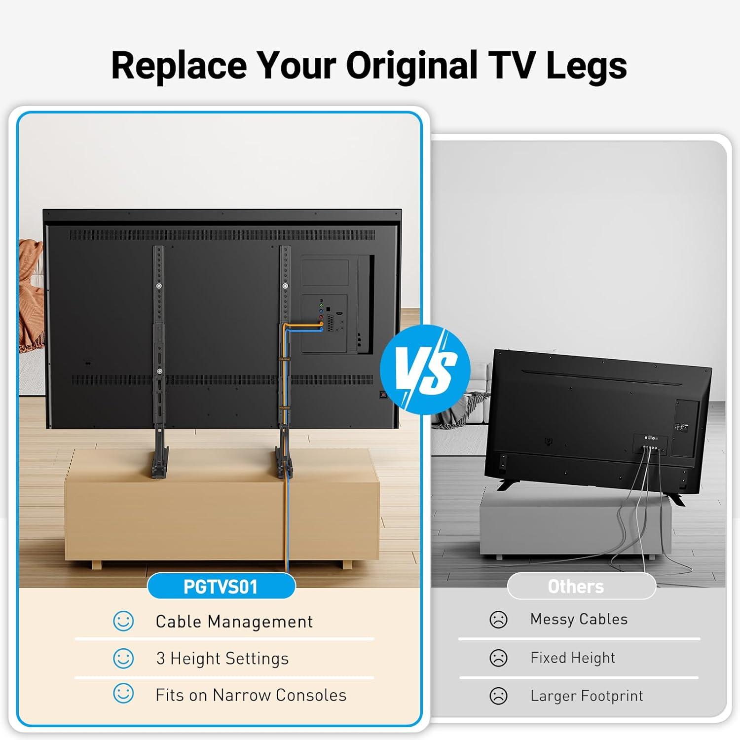 imagePERLESMITH Universal TV Stand Mount for 2075 Inch TVs Height Adjustable Table Top TV Stand Great LoadBearing Replacement TV Legs with Steel Holds up to 110lbs Max VESA 800 x 600mm PSTVS01