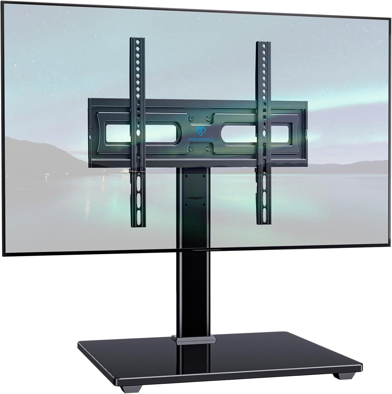 imagePERLESMITH Universal TV Stand Table Top TV Base for 3282 inch LCD LED OLED 4K Flat Screen TVsHeight Adjustable TV Mount Stand with Tempered Glass Base VESA 600x400mm3265 TV Stand