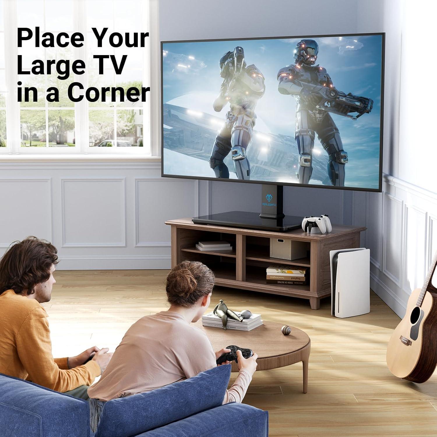 imagePERLESMITH Universal TV Stand Table Top TV Base for 3282 inch LCD LED OLED 4K Flat Screen TVsHeight Adjustable TV Mount Stand with Tempered Glass Base VESA 600x400mm3777 Inch Screen