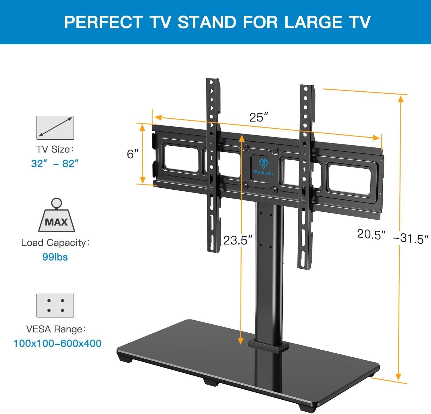 imagePERLESMITH Universal TV Stand Table Top TV Base for 3282 inch LCD LED OLED 4K Flat Screen TVsHeight Adjustable TV Mount Stand with Tempered Glass Base VESA 600x400mm3280 inch Screen