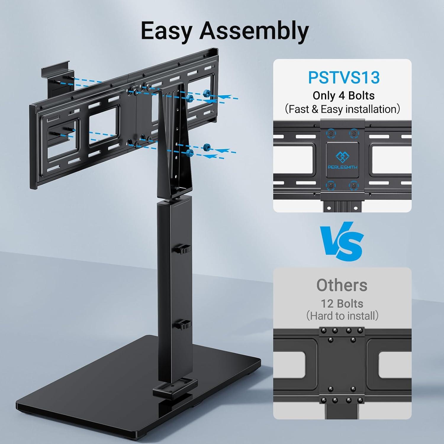 imagePERLESMITH Universal TV Stand Table Top TV Base for 3282 inch LCD LED OLED 4K Flat Screen TVsHeight Adjustable TV Mount Stand with Tempered Glass Base VESA 600x400mm3775 Inch Screen