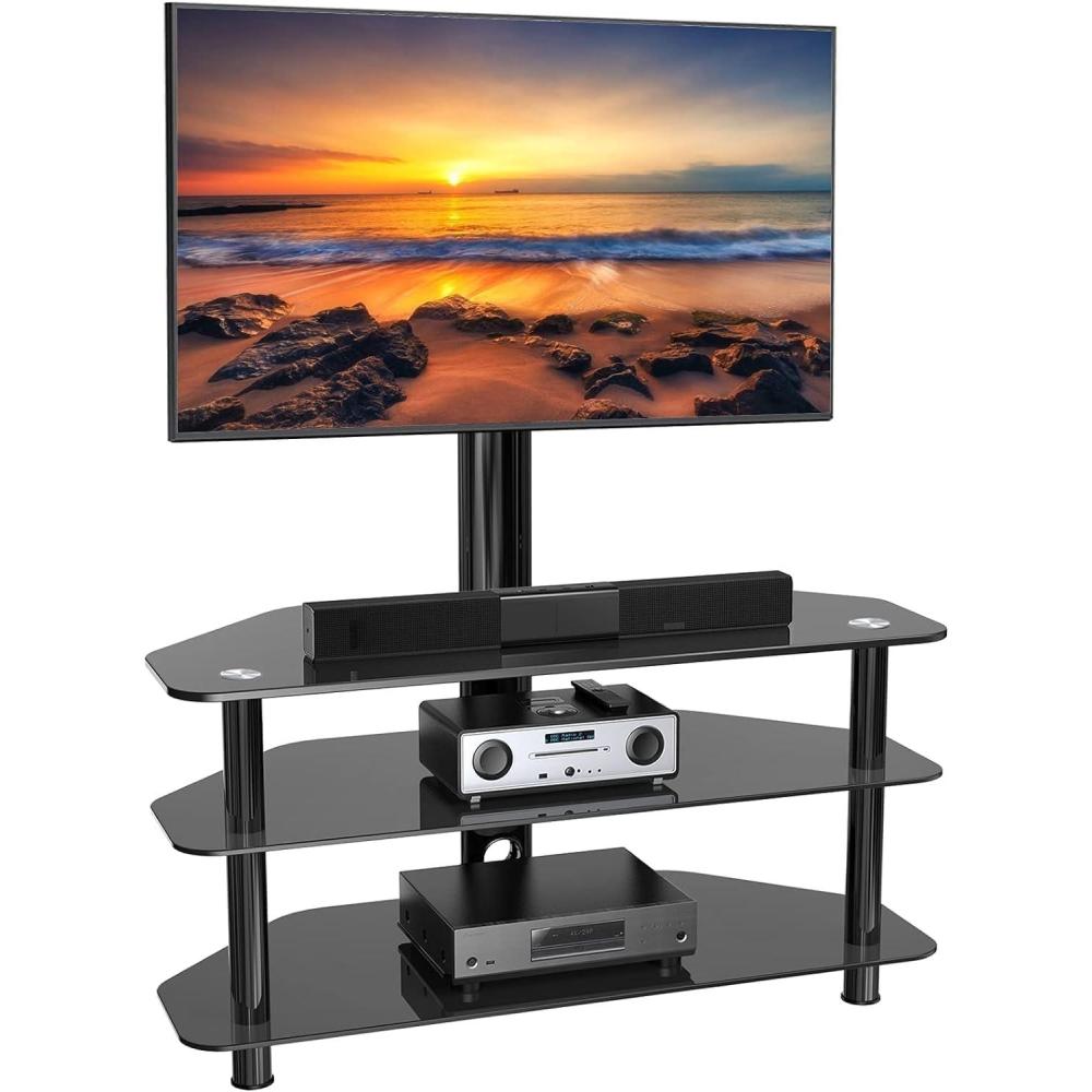 imagePERLESMITH Swivel Floor TV StandBase for 3275 Inch TVsUniversal Corner TV Floor Stand with Storage for MediaHeight Adjustable Entertainment Stand with Cable Management VESA 600x400mm PSFS04