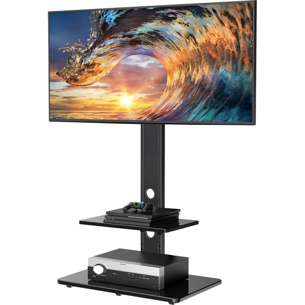 imagePERLESMITH Swivel Floor TV StandBase with Shelves for Most 3275 inch LCD LED TVs  Universal TV Mount Stand Perfect for Corner amp Bedroom Height Adjustable amp Cable Management VESA 600x400mm