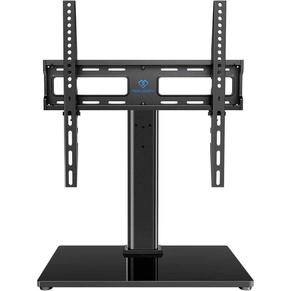 imagePERLESMITH Universal Swivel TV Stand Legs for 2460 inch LCD LED TVs Height Adjustable Television Mount Stand with Tempered Glass Base Universal VESA Mount 400400mm Holds up to 88lbs PSTVS09Swivel