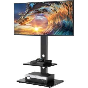 PERLESMITH Swivel Floor TV Stand/Base with Shelves for Most 32-75 inch LCD LED TVs – Universal TV Mount Stand Perfect for Corner & Bedroom, Height Adjustable & Cable Management, VESA 600x400mm
