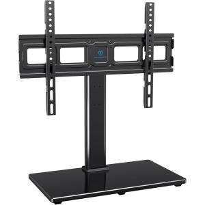 PERLESMITH Swivel Universal TV Stand Mount for 32-86 Inch LCD OLED Flat/Curved Screen TVs up to 99lbs-Height Adjustable Table Top TV Stand/Base with Tempered Glass Base&Wire Management,VESA 600x400mm(32″ to 86″ screen)