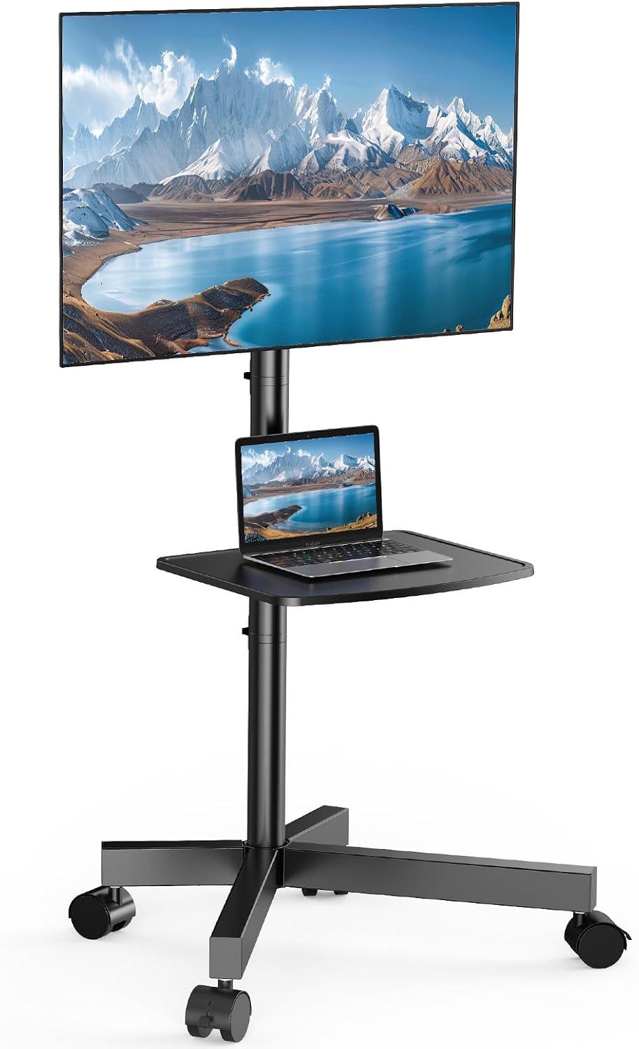 imagePERLESMITH Rolling TV Stand for 2358 Inch FlatCurved Screen TVs up to 88 lbs Mobile TV Stand on Wheels Portable TV Stand with Tilt amp Height AdjustableOutdoor TV Stand Max VESA 400x400mm PSTVMC10