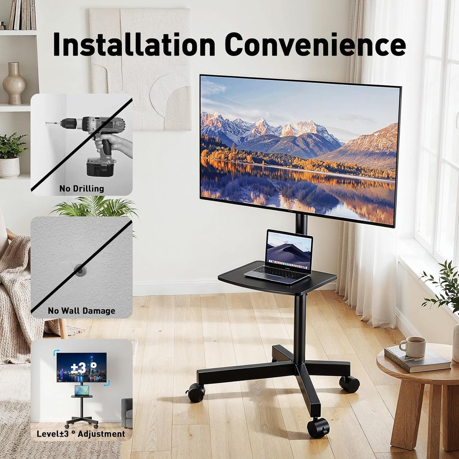 imagePERLESMITH Rolling TV Stand for 2358 Inch FlatCurved Screen TVs up to 88 lbs Mobile TV Stand on Wheels Portable TV Stand with Tilt amp Height AdjustableOutdoor TV Stand Max VESA 400x400mm PSTVMC10