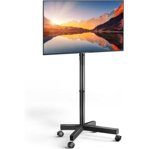 PERLESMITH Rolling TV Stand for 23–62 Inch TVs, Outdoor Mobile TV Cart Holds up to 99 lbs, Portable TV Stand on Wheels for Bedroom and Living Room, Max VESA 400x400mm, PSTVMC04B-B(Deeep Black)