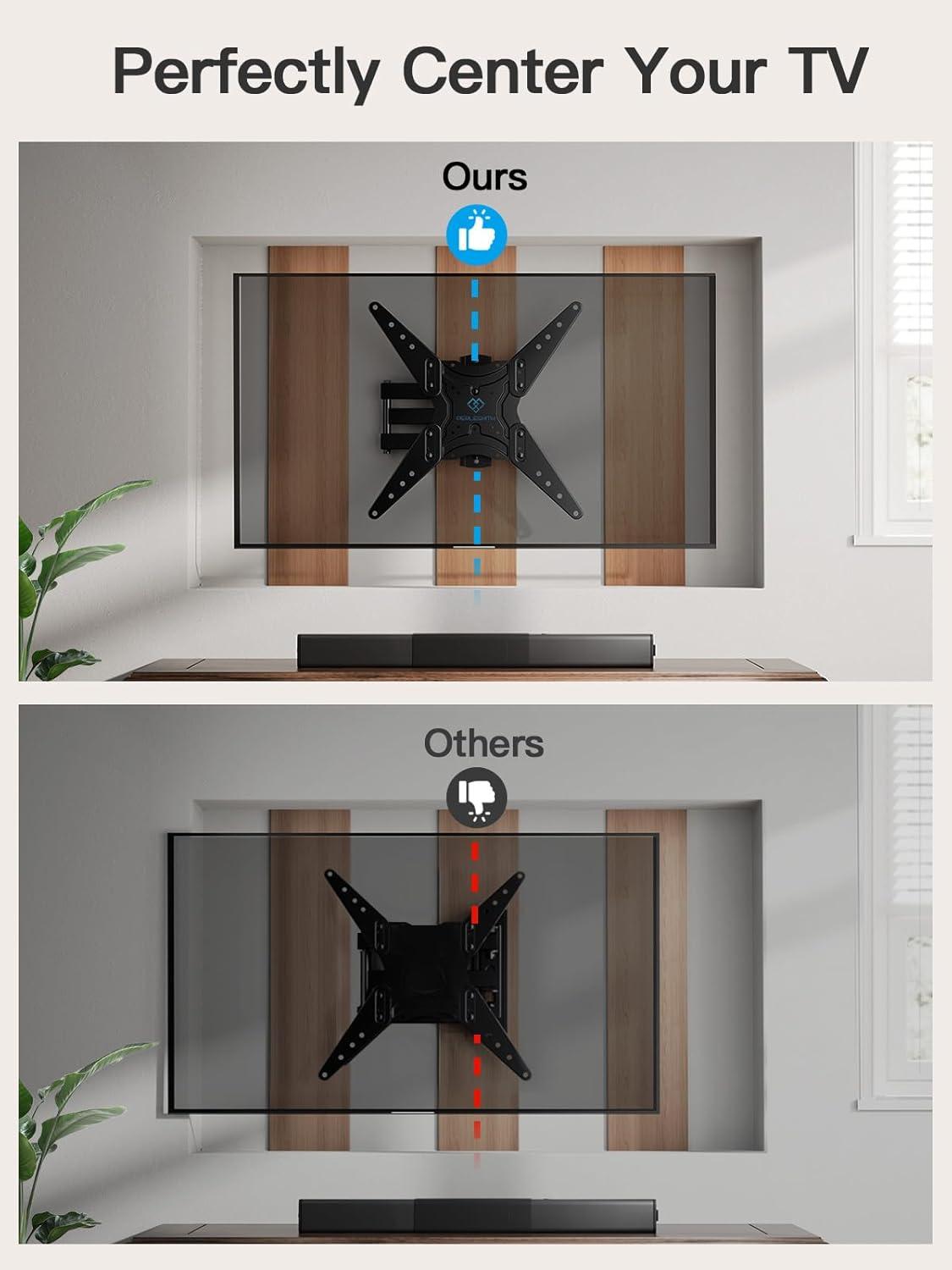 imagePERLESMITH Full Motion TV Wall Mount with LED Lights for 2865 Inch TVs PreAssembled TV Mount Up to 88 lbs Max VESA 400x400mm Swivel Extension Tilt Music Sync Backlights Fits 1216 Wood StudsFits 2760 TVs Single Wood Stud