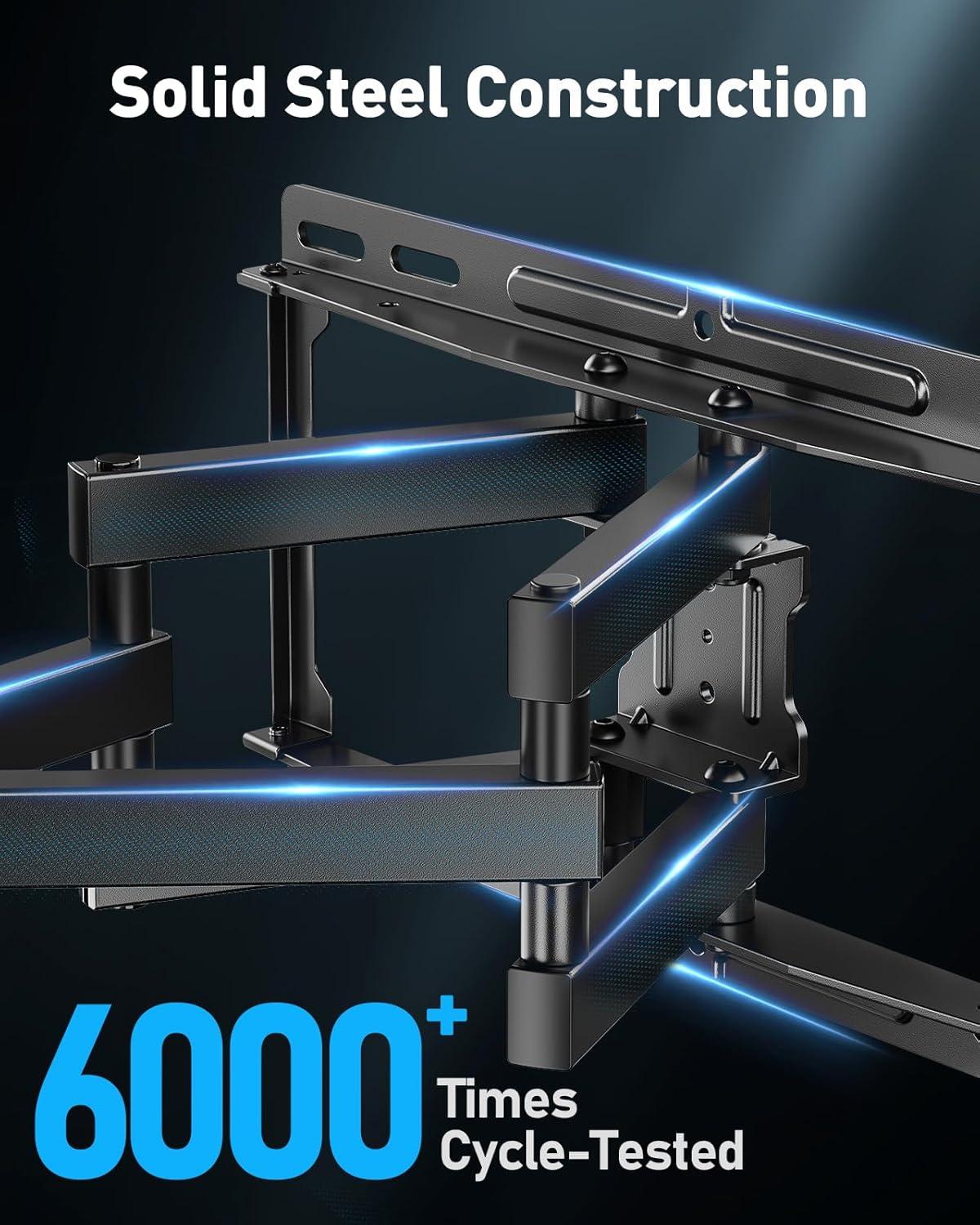 imagePERLESMITH Full Motion TV Wall Mount with LED Lights for 2865 Inch TVs PreAssembled TV Mount Up to 88 lbs Max VESA 400x400mm Swivel Extension Tilt Music Sync Backlights Fits 1216 Wood StudsFits 2865 TVs Max 16 Wood Stud