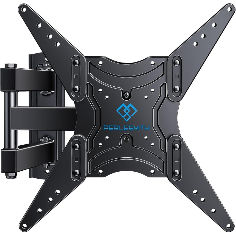 imagePERLESMITH Full Motion TV Wall Mount with LED Lights for 2865 Inch TVs PreAssembled TV Mount Up to 88 lbs Max VESA 400x400mm Swivel Extension Tilt Music Sync Backlights Fits 1216 Wood StudsFits 2760 TVs  Single Wood Stud