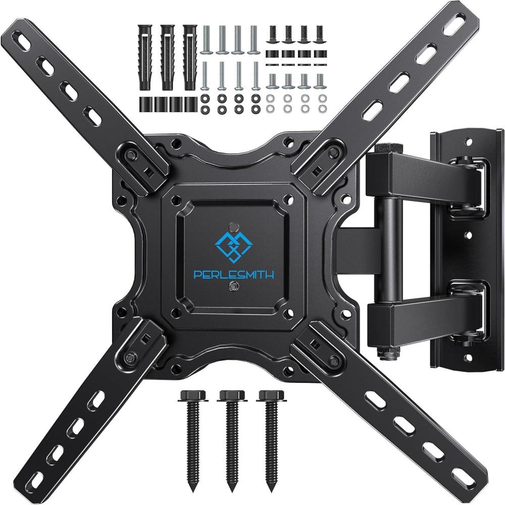 imagePERLESMITH Full Motion TV Wall Mount with LED Lights for 2865 Inch TVs PreAssembled TV Mount Up to 88 lbs Max VESA 400x400mm Swivel Extension Tilt Music Sync Backlights Fits 1216 Wood StudsFits 2660 TVs  Single Wood Stud