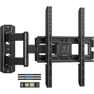 PERLESMITH Full Motion TV Wall Mount with LED Lights for 28-65 Inch TVs, Pre-Assembled TV Mount Up to 88 lbs, Max VESA 400x400mm, Swivel, Extension, Tilt, Music Sync Backlights, Fits 12/16″ Wood Studs(Fits 26-65″ TVs / Single Wood Stud)