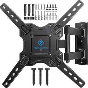 PERLESMITH Full Motion TV Wall Mount with LED Lights for 28-65 Inch TVs, Pre-Assembled TV Mount Up to 88 lbs, Max VESA 400x400mm, Swivel, Extension, Tilt, Music Sync Backlights, Fits 12/16″ Wood Studs(Fits 26-60″ TVs / Single Wood Stud)