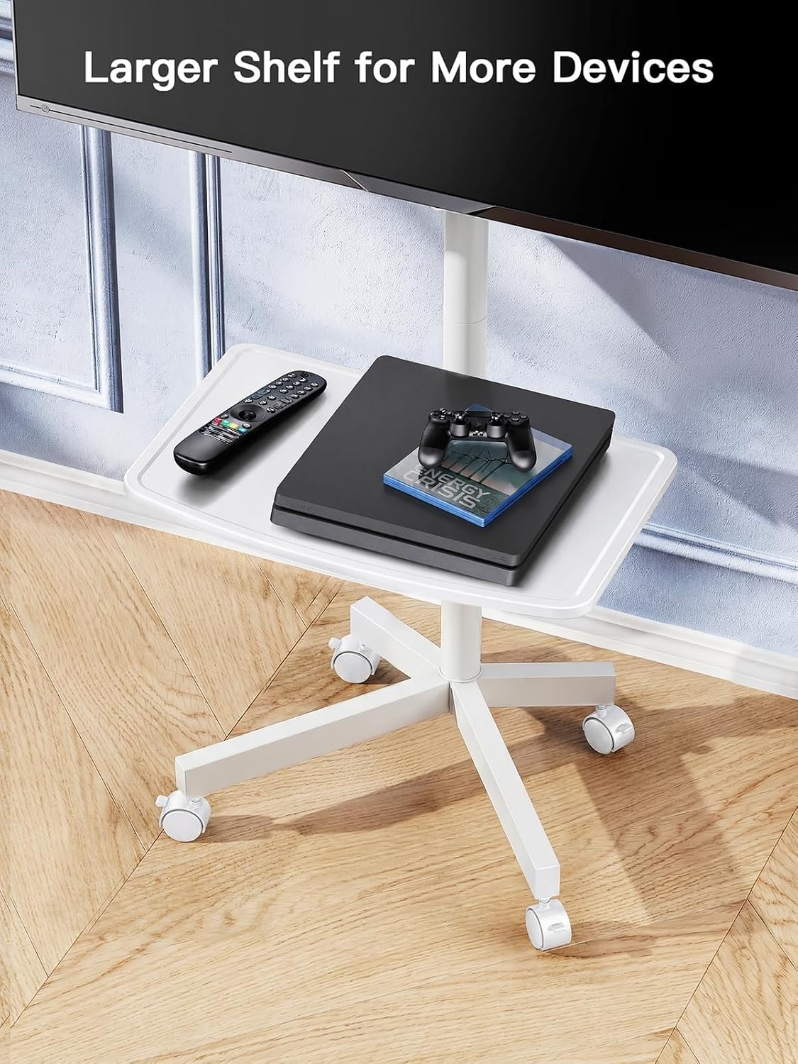 image:imagePERLESMITH Rolling White TV Stand for 2365 Inch TVs up to 99 lbs Portable TV Stand on Wheels with Height Adjustable Shelf Outdoor Mobile White TV Cart for Bedroom Max VESA 400x400mm PSTVMC04WWhite