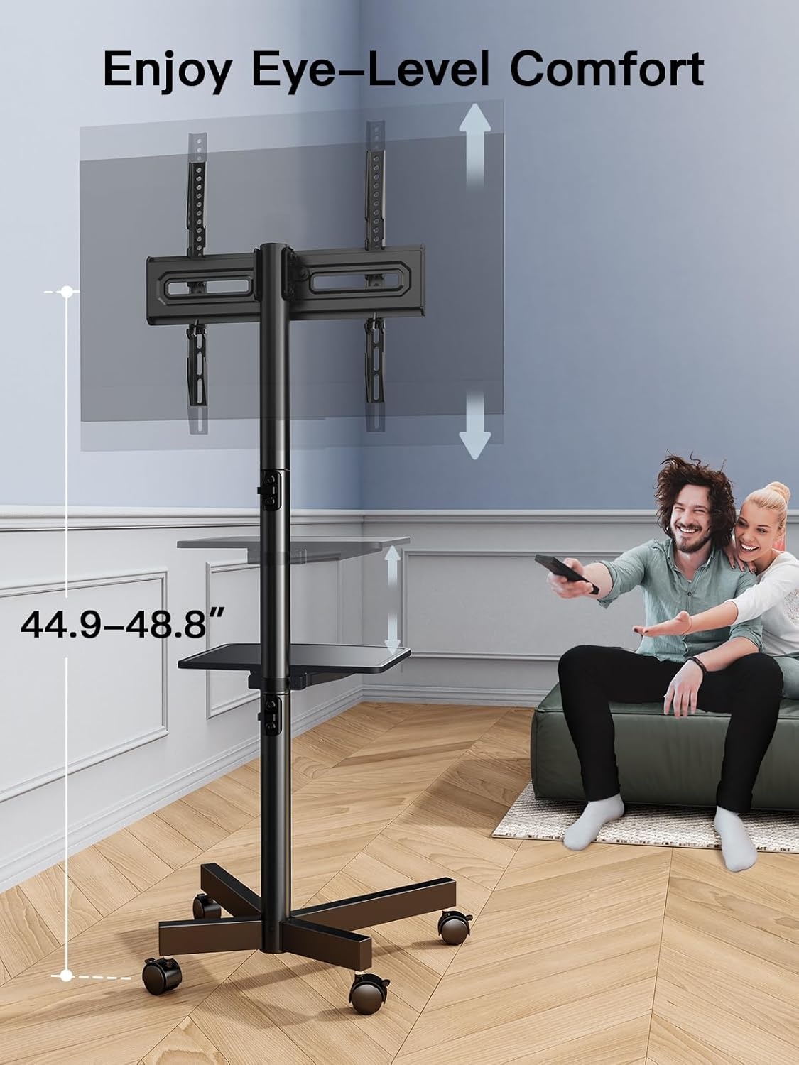 image:imagePERLESMITH Rolling White TV Stand for 2365 Inch TVs up to 99 lbs Portable TV Stand on Wheels with Height Adjustable Shelf Outdoor Mobile White TV Cart for Bedroom Max VESA 400x400mm PSTVMC04WDeeep Black