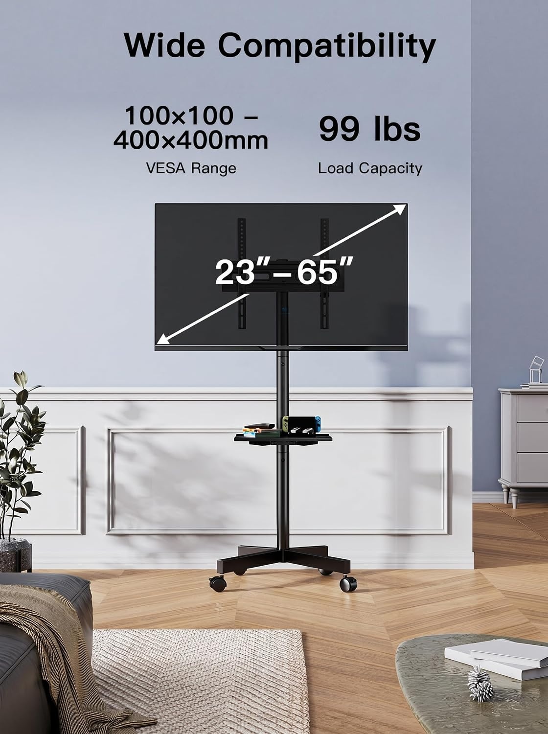 image:imagePERLESMITH Rolling TV Stand with Power Outlet for 2360 Inch TVsDeeep Black