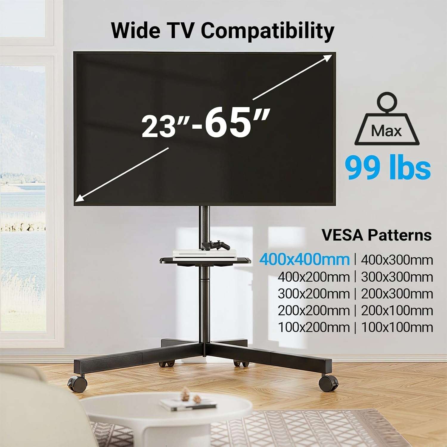 image:imagePERLESMITH Rolling TV Stand with Power Outlet for 2360 Inch TVsDeeep Black