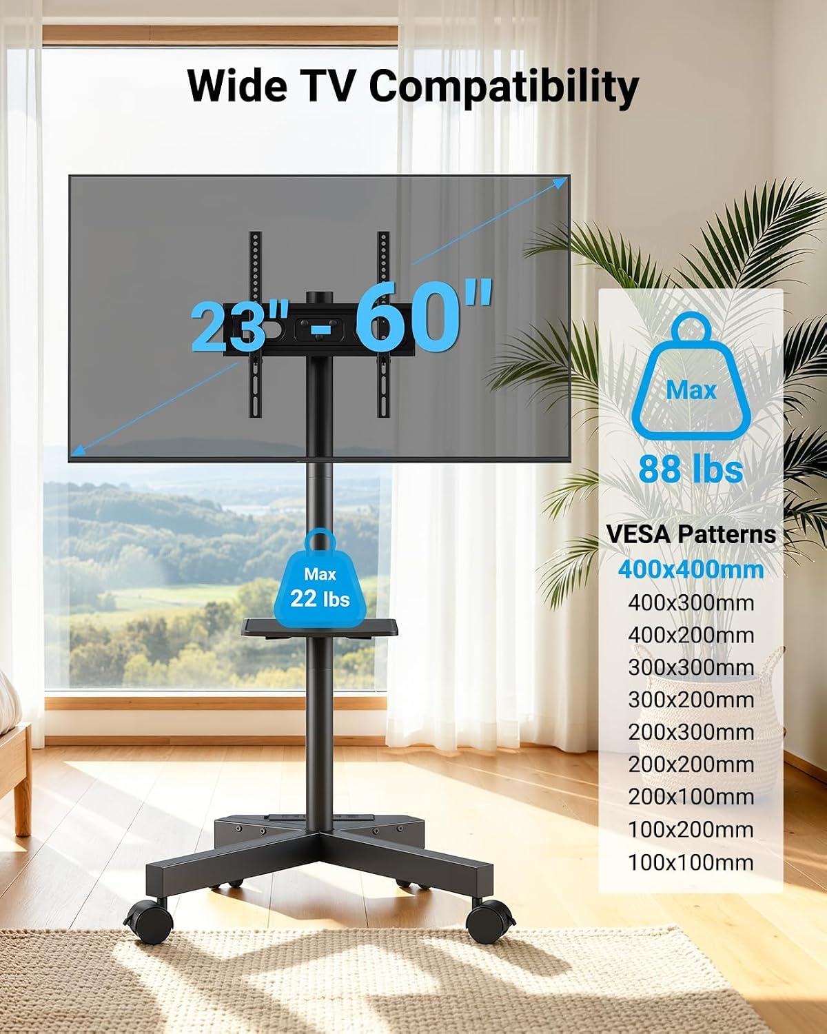image:imagePERLESMITH Rolling TV Stand with Power Outlet for 2360 Inch TVsDeeep Black