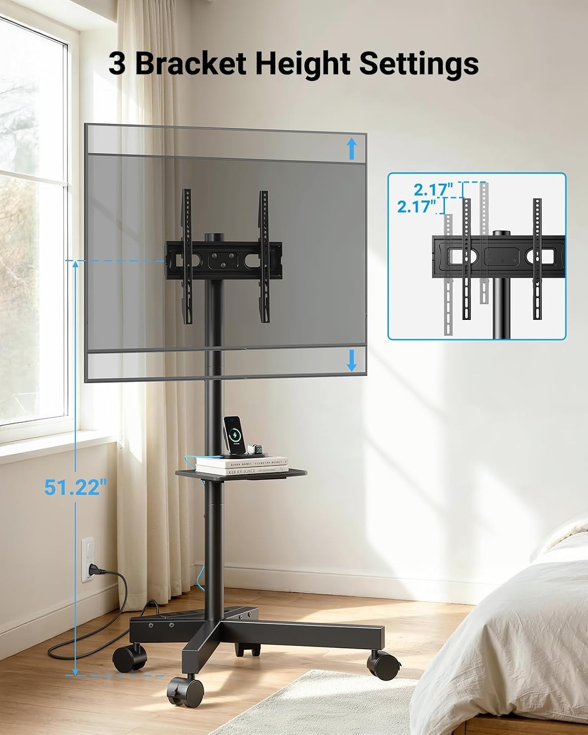 image:imagePERLESMITH Rolling TV Stand with Power Outlet for 2360 Inch TVsDeeep Black