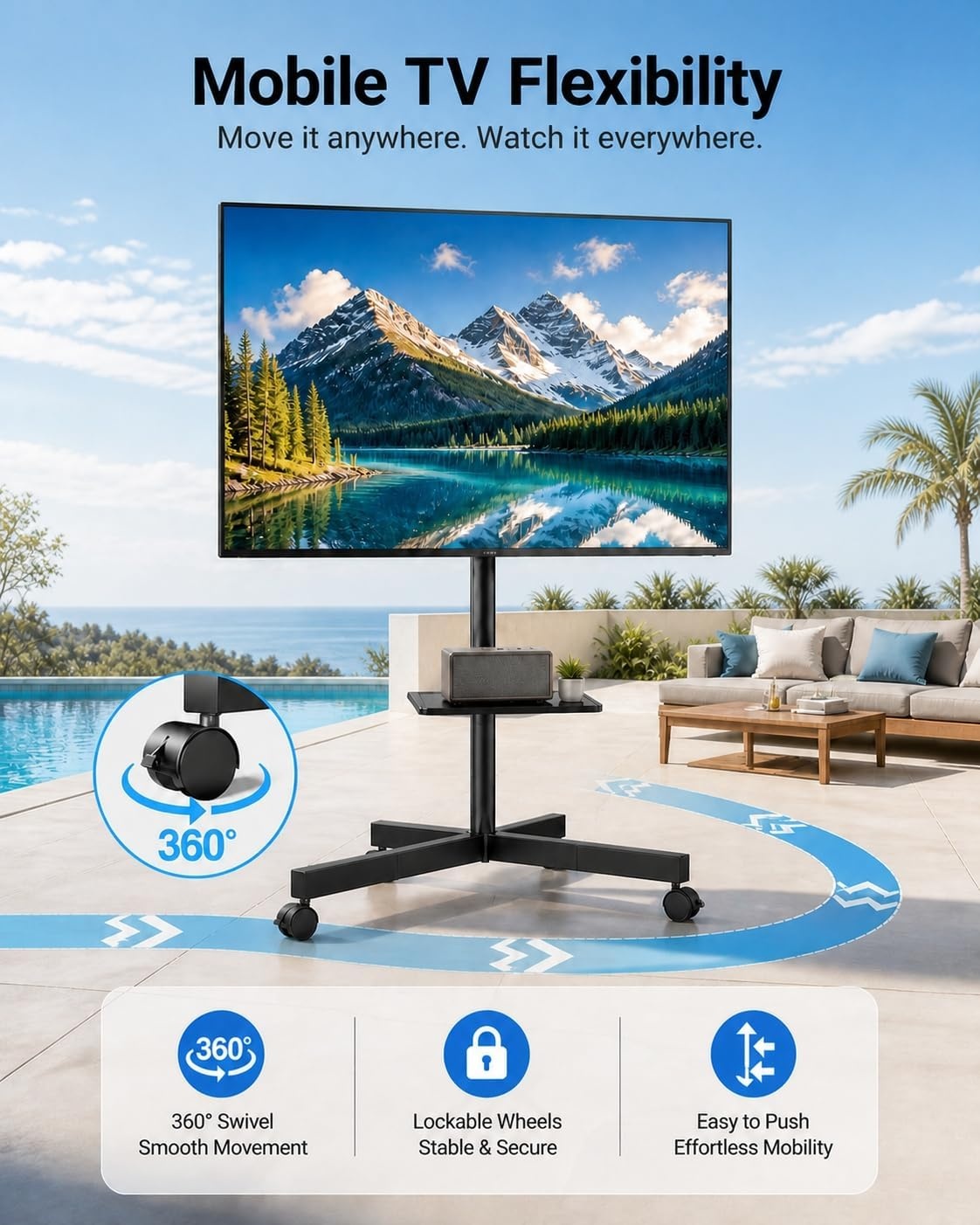 image:imagePERLESMITH Rolling TV Stand with Power Outlet for 2360 Inch TVsDeeep Black