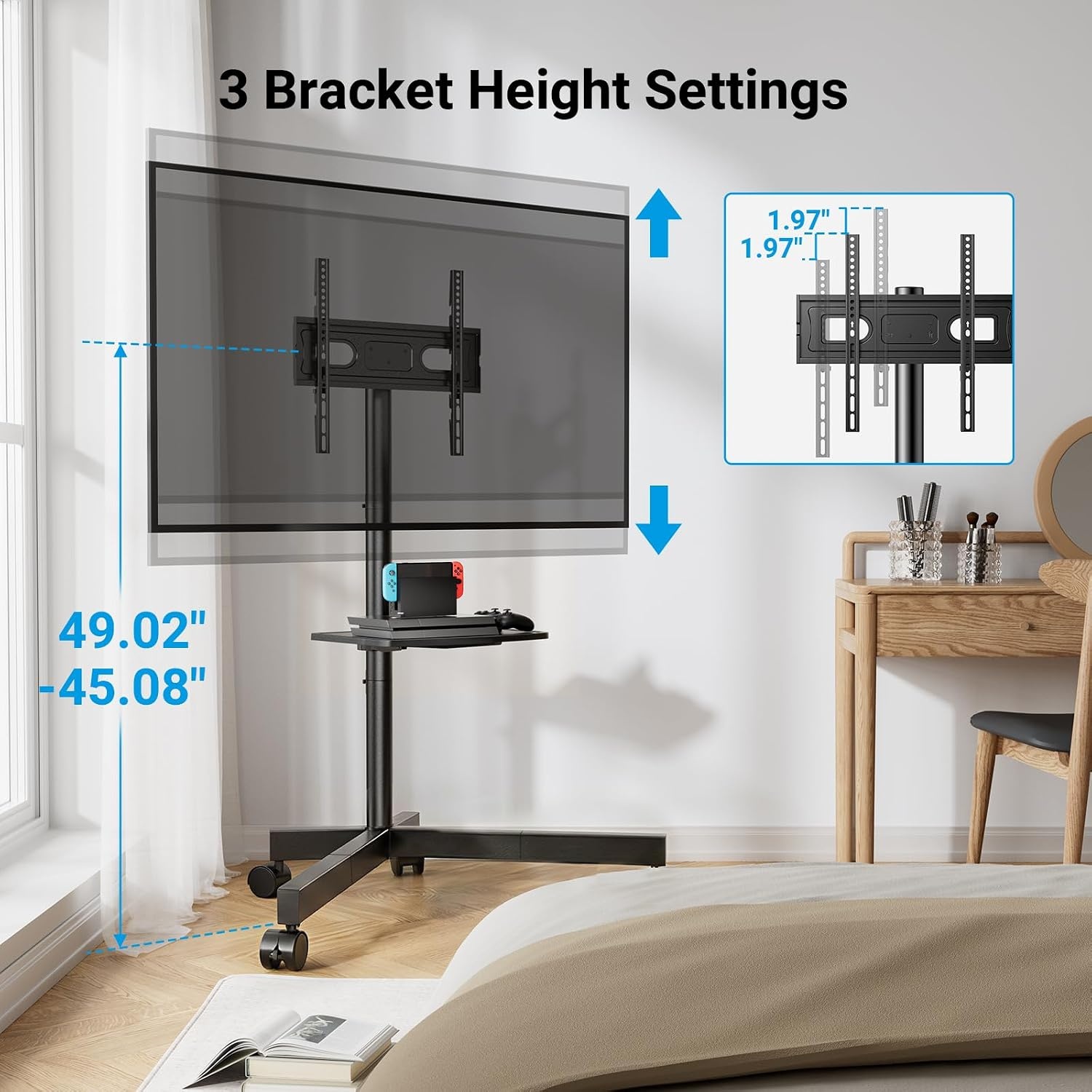 image:imagePERLESMITH Rolling TV Stand with Power Outlet for 2360 Inch TVsDeeep Black