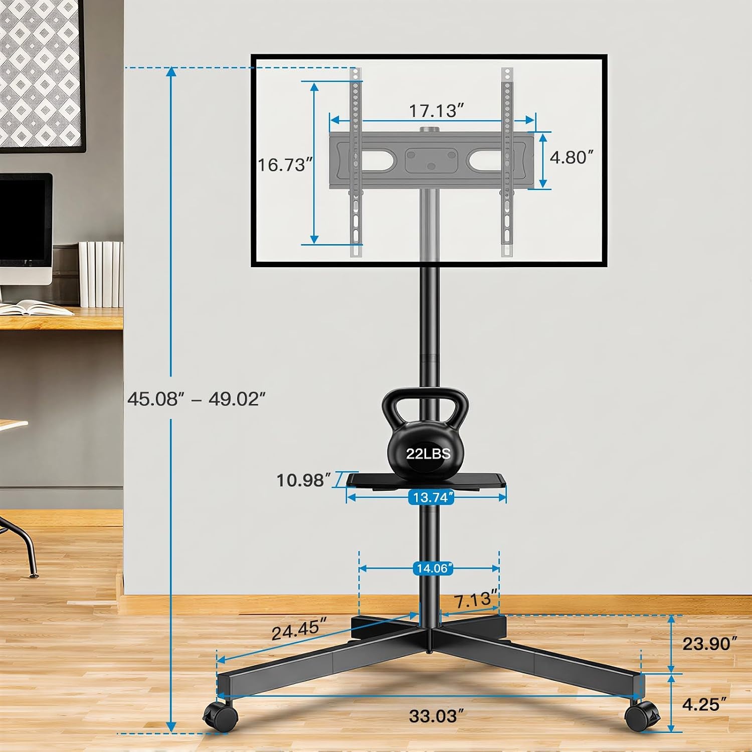 image:imagePERLESMITH Rolling TV Stand with Power Outlet for 2360 Inch TVsDeeep Black